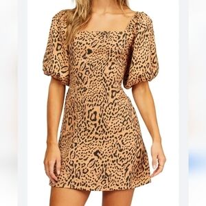 Billabong Paradise Leopard Puff Sleeve Mini‎ Sz. L Dress NWT